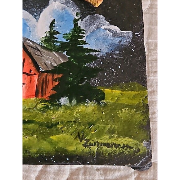 V ZIMMERMAN Barn Oil Painting On Slate  Beautiful 5" X 4" - Picture 2 of 5